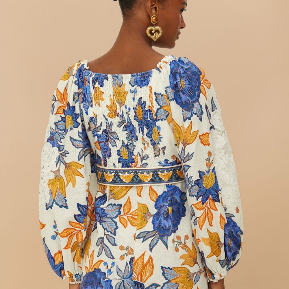 FARM Rio Floral Long Sleeve Dress - Blue, Yellow, White - Picture 2 of 9